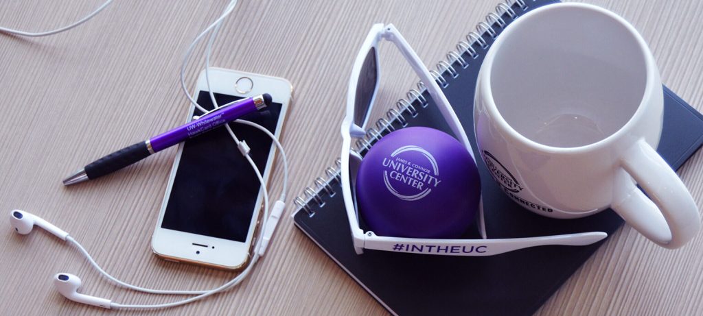 Promotional items on table